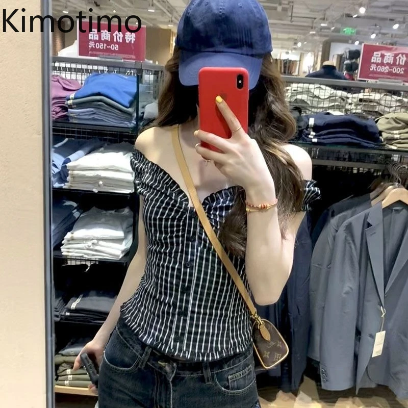 Kimotimo Retro Plaid Slash Neck Short Sleeve Shirt Women Sexy Off Shoulder Slim Single Breasted Crop Top Summer Fashion Blouse
Kimotimo Retro Plaid Slash Neck Short Sleeve Shirt Women Sexy Off Shoulder Slim Single Breasted Crop Top Summer Fashion Blouse