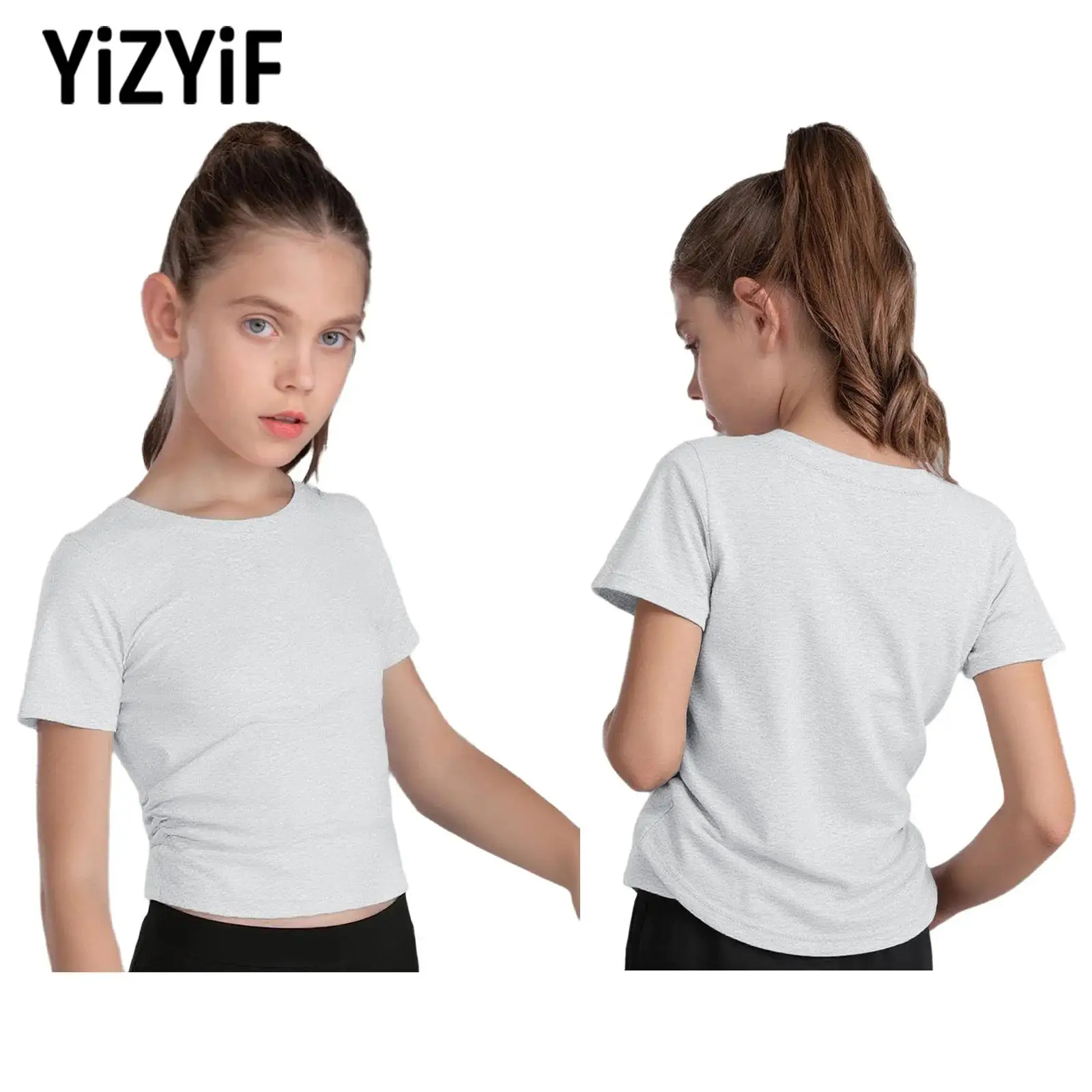 Children Girls Short Sleeve Fashion Ruched Waist T-shirt Round Neck Athletic Top Costume for Hip-Hop Skateboarding Sports Yoga
Children Girls Short Sleeve Fashion Ruched Waist T-shirt Round Neck Athletic Top Costume for Hip-Hop Skateboarding Sports Yoga