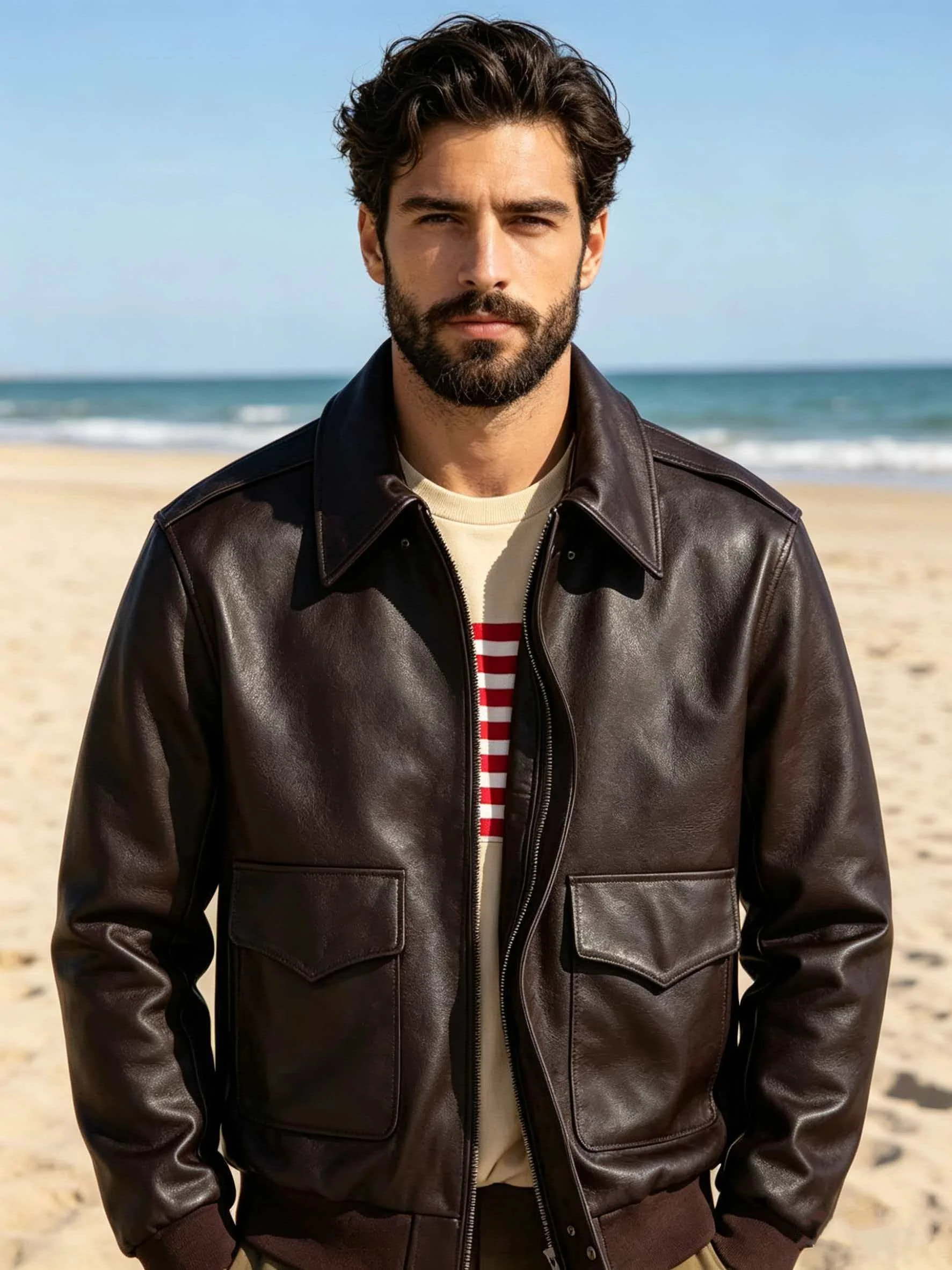 Dark Brown Winter Leather Jacket Men Military Style Europe Size Genuine Natural Thick Cowhide Turn-Down Collar A2 Flight Coat
Dark Brown Winter Leather Jacket Men Military Style Europe Size Genuine Natural Thick Cowhide Turn-Down Collar A2 Flight Coat