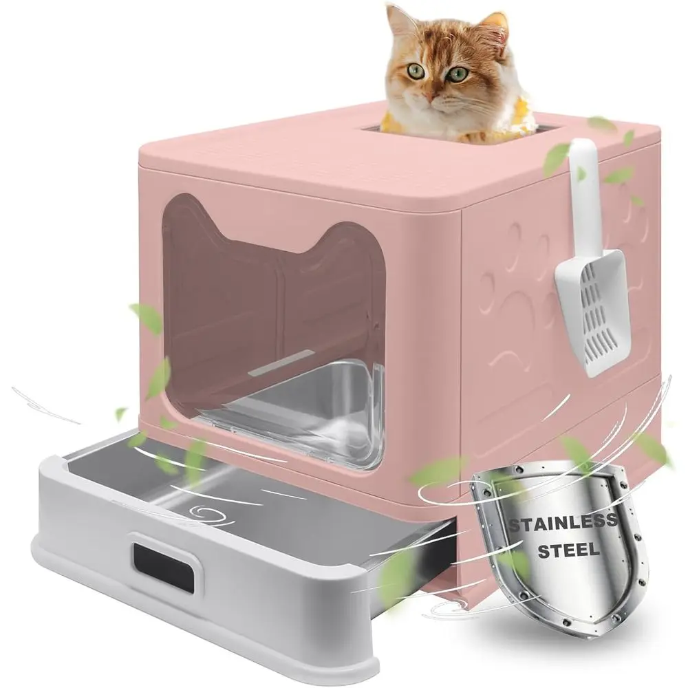 Закрытый лоток для кошек с крышкой, большой верхний выход, выдвижной поддон и совок, легкая очистка, контроль запаха - розовый
Закрытый лоток для кошек с крышкой, большой верхний выход, выдвижной поддон и совок, легкая очистка, контроль запаха - розовый