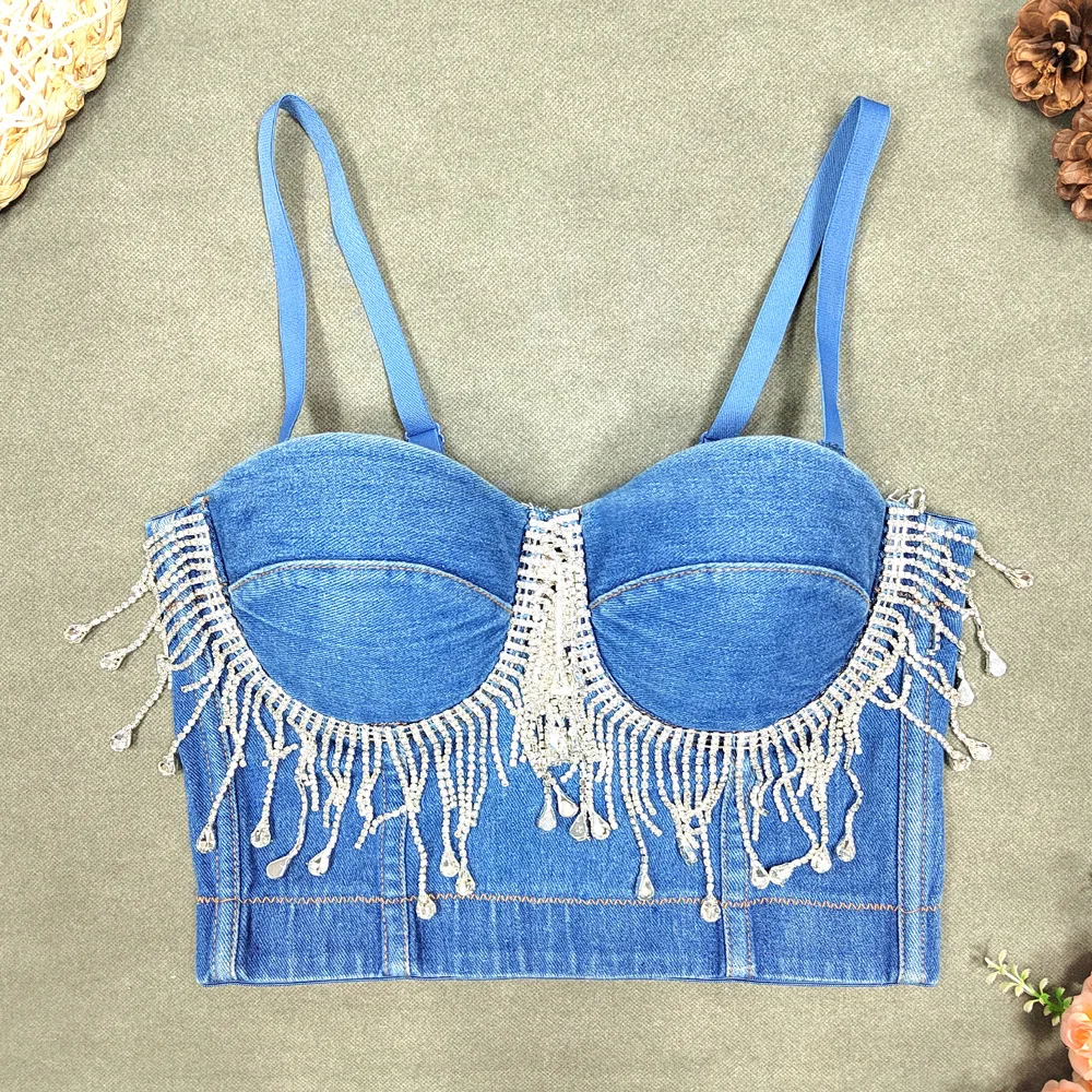 customized women slim fit denim vest patchwork rhinestone tassel nail bead suspender nightclub rock style sexy bra sexy lingerie
customized women slim fit denim vest patchwork rhinestone tassel nail bead suspender nightclub rock style sexy bra sexy lingerie