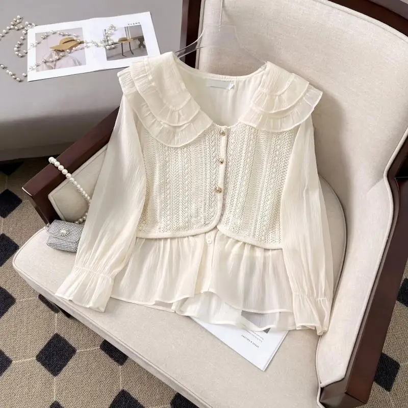 Искусственная блузка из двух предметов во французском стиле, женская весенне-осенняя новая элегантная повседневная уникальная винтажная свободная рубашка с воротником Питера Пэна
Искусственная блузка из двух предметов во французском стиле, женская весенне-осенняя новая элегантная повседневная уникальная винтажная свободная рубашка с воротником Питера Пэна