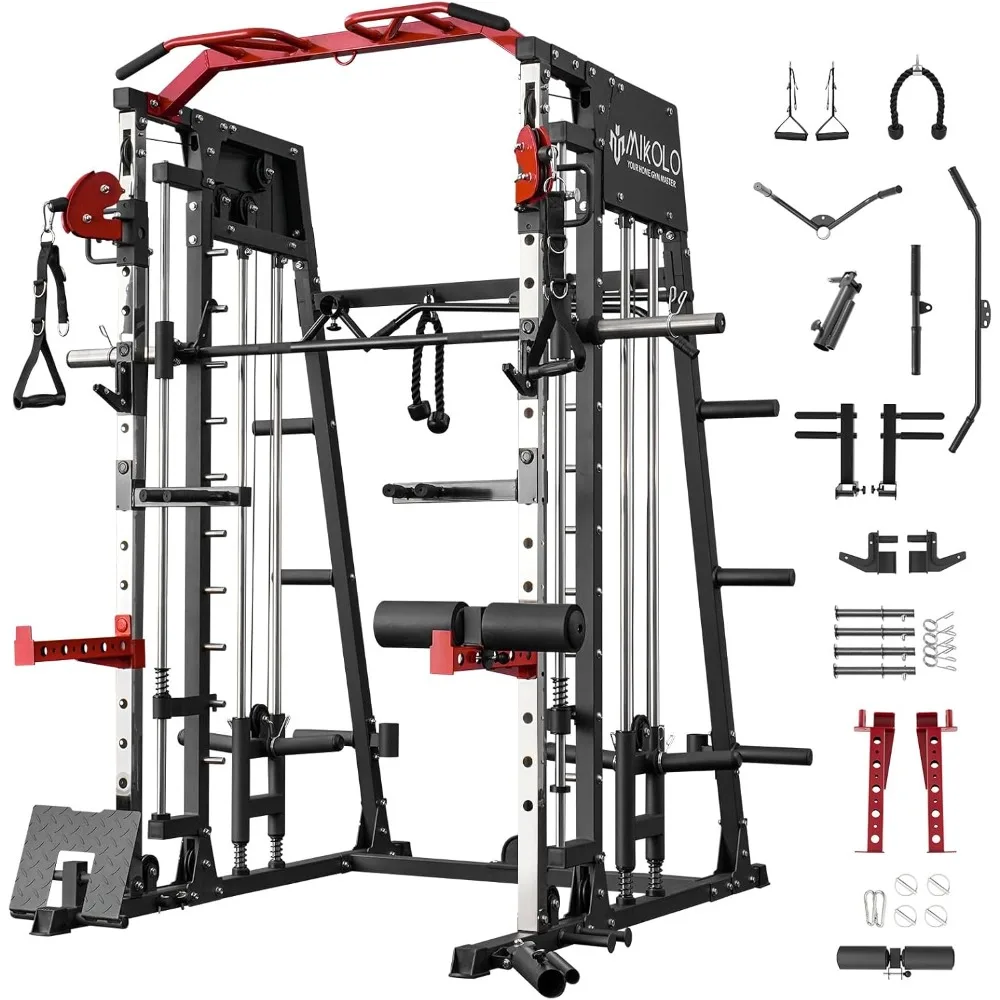 Smith Machine, 2200lbs Squat Rack with LAT-Pull Down System & Cable Crossover Machine, Training Equipment with Leg Hold-Down
Smith Machine, 2200lbs Squat Rack with LAT-Pull Down System & Cable Crossover Machine, Training Equipment with Leg Hold-Down