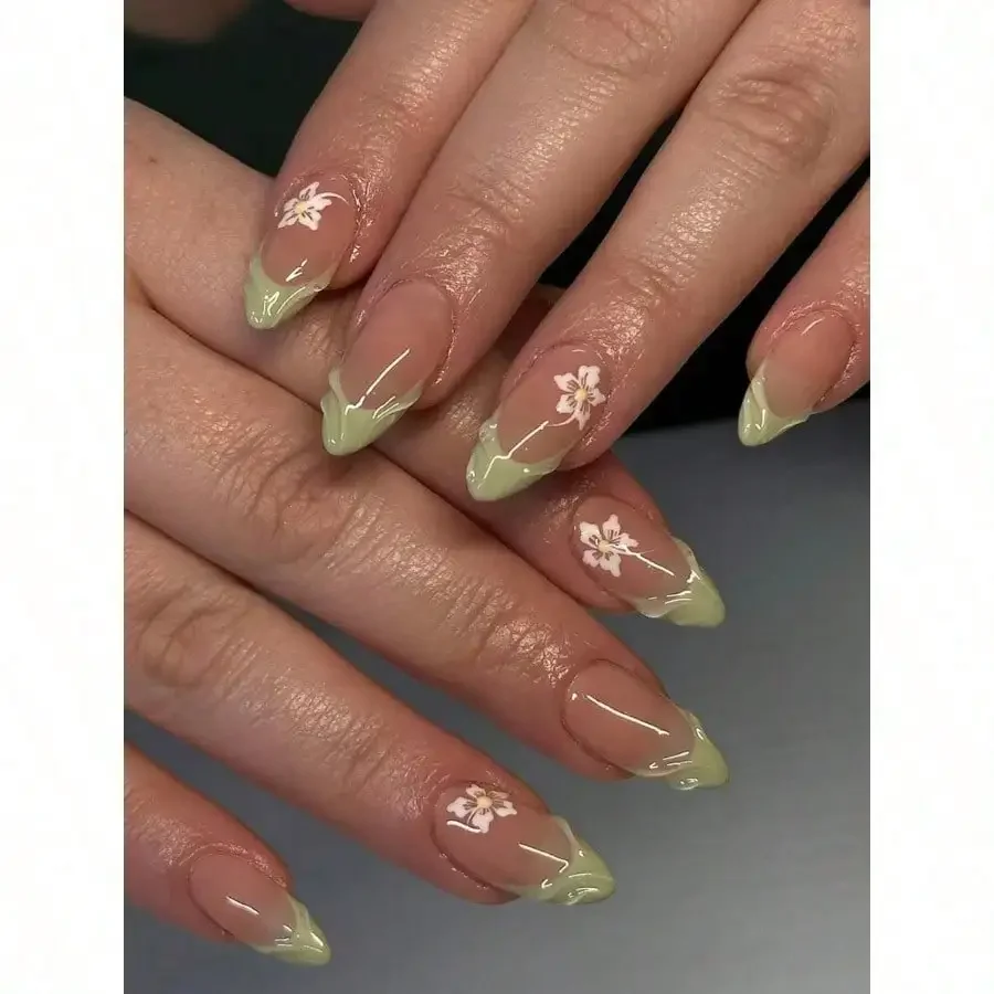 24Pcs Almond Shape Minimalist Floral Green Accent 3D French Style Artificial Nail Tips, Sweet & Elegant Design Suitable For Office Ladies, Daily Occasions, Meetings, Dates Press On Nails Nail Supplies Nails
24Pcs Almond Shape Minimalist Floral Green Accent 3D French Style Artificial Nail Tips, Sweet & Elegant Design Suitable For Office Ladies, Daily Occasions, Meetings, Dates Press On Nails Nail Supplies Nails