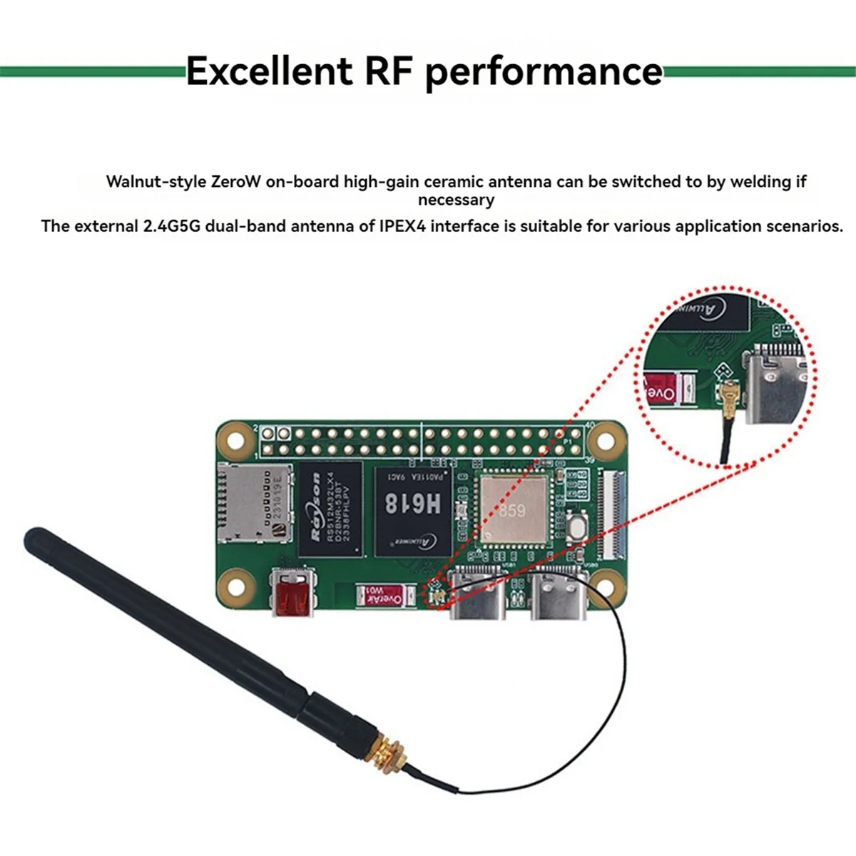 For WalnutPi ZeroW Development Board Allwinner H618 2.4G /5G WiFi Bluetooth 5.0 4K Motherboard with Antenna 2G
For WalnutPi ZeroW Development Board Allwinner H618 2.4G /5G WiFi Bluetooth 5.0 4K Motherboard with Antenna 2G