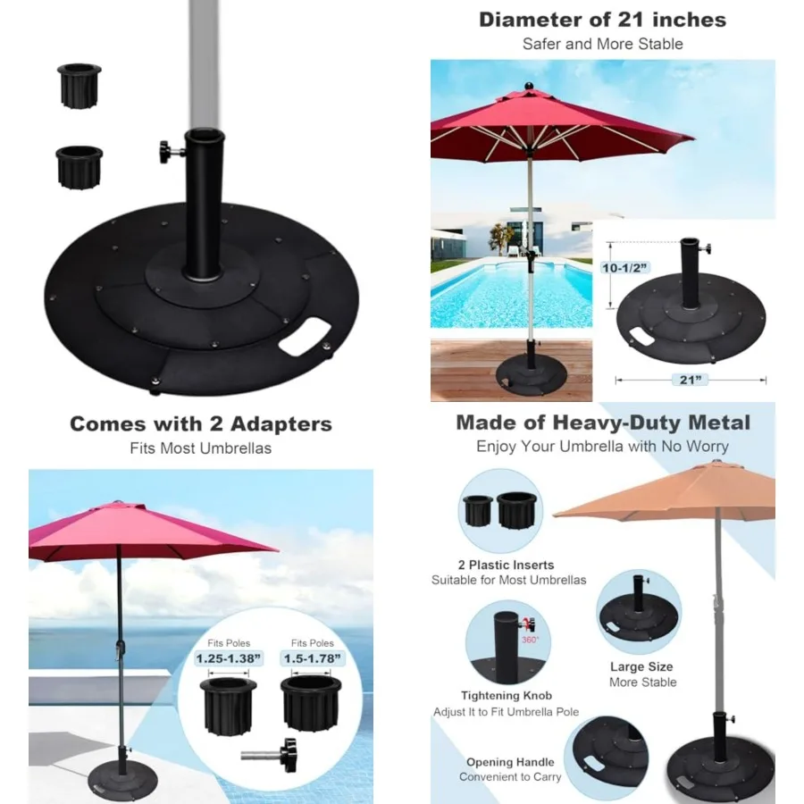 Koutemie 21 Inches Metal Umbrella Base with 2 Adapters for 1-¼" or 1-½" Umbrella Poles, Heavy Duty Weighted Outdoor Umbrella St
Koutemie 21 Inches Metal Umbrella Base with 2 Adapters for 1-¼" or 1-½" Umbrella Poles, Heavy Duty Weighted Outdoor Umbrella St
