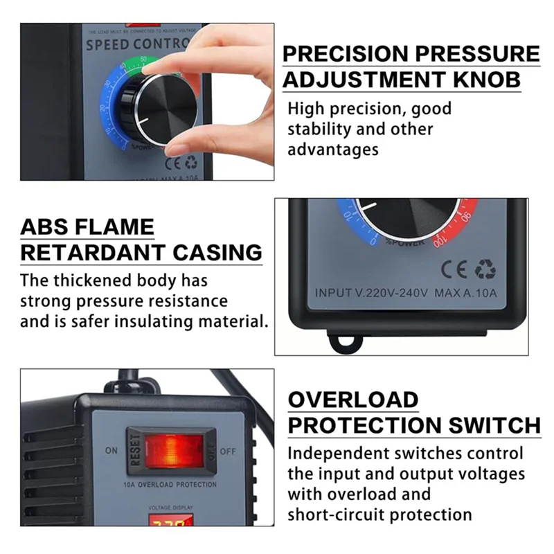 AB41-2X Speed Controller 230 V, Frequency Converter 230 V, Motor Voltage Regulator AC 220 V 10 A Highest Power 4000 W,EU Plug
AB41-2X Speed Controller 230 V, Frequency Converter 230 V, Motor Voltage Regulator AC 220 V 10 A Highest Power 4000 W,EU Plug