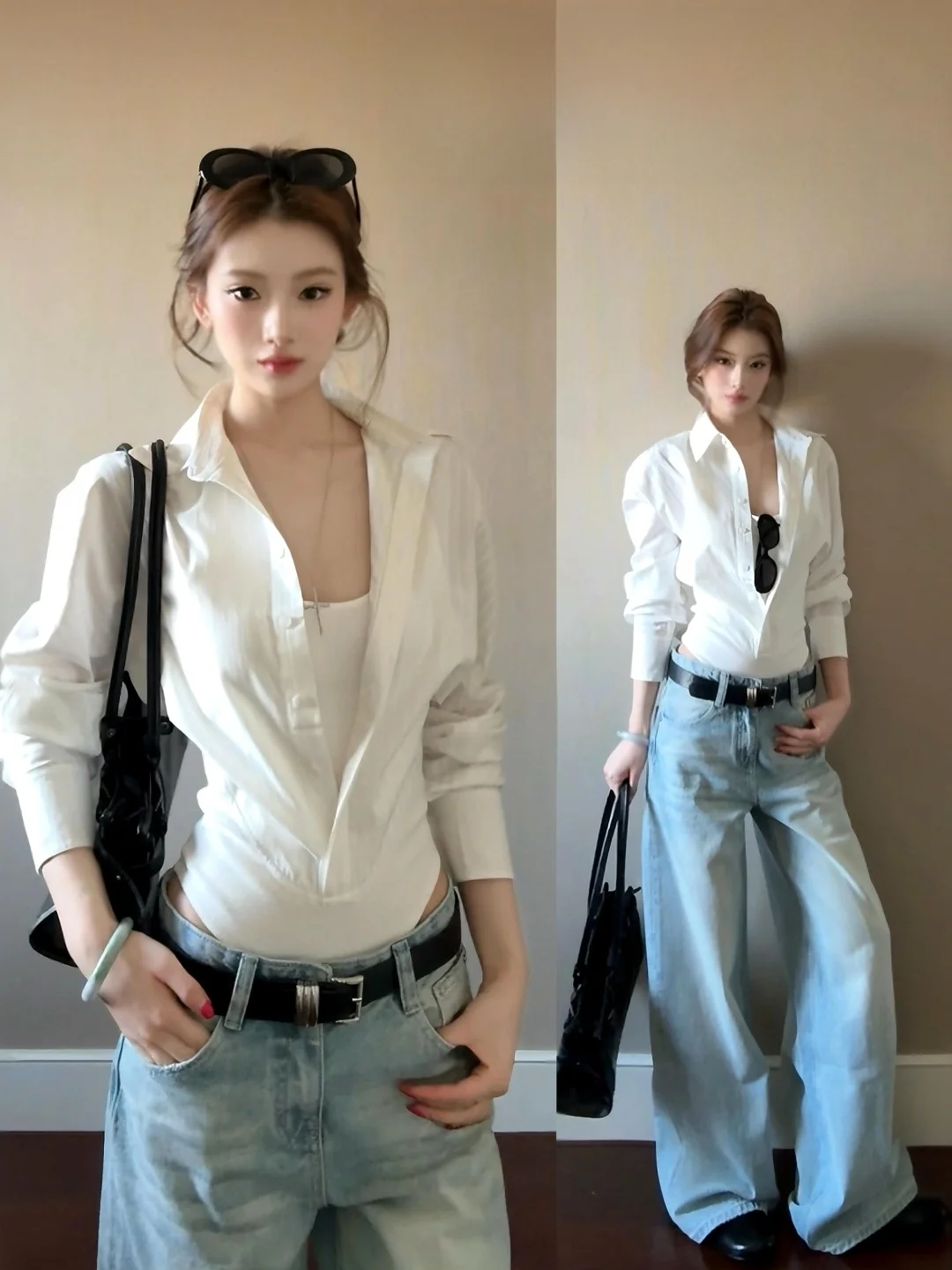 Slim Fit Low V-Neck Collar Shirt Women's Spring Commute Long Sleeve Pure Desire White Fake Two-Piece Waist-Cinching Blouse
Slim Fit Low V-Neck Collar Shirt Women's Spring Commute Long Sleeve Pure Desire White Fake Two-Piece Waist-Cinching Blouse