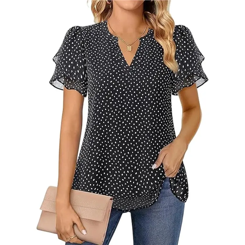 CYL-Women's Dressy Chiffon Blouse Summer Ditsy Floral Double Ruffle Short Sleeve V Neck Casual Work Top
CYL-Women's Dressy Chiffon Blouse Summer Ditsy Floral Double Ruffle Short Sleeve V Neck Casual Work Top
