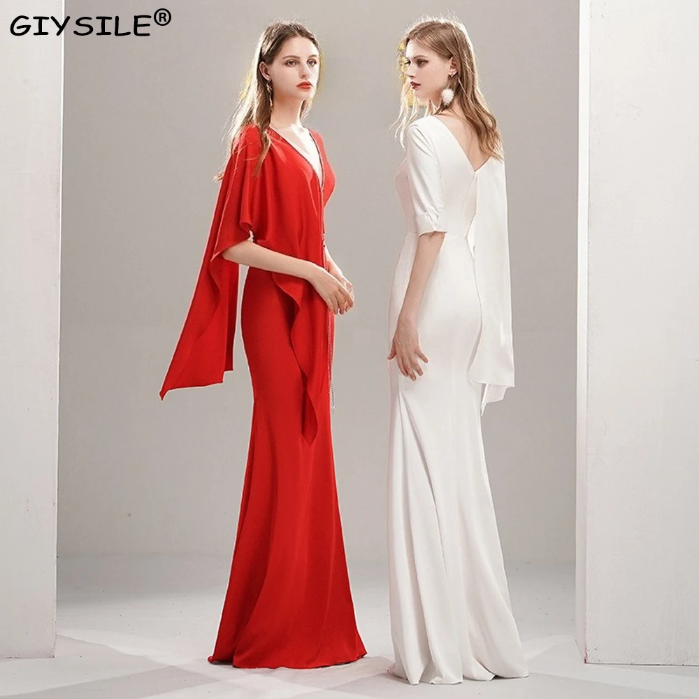 GIYSILE Customized Sexy Long Red Stain Evening Dresses with Ribbon Mermaid V-Neck Pleated Floor Length Dress vestidos de fiesta
GIYSILE Customized Sexy Long Red Stain Evening Dresses with Ribbon Mermaid V-Neck Pleated Floor Length Dress vestidos de fiesta