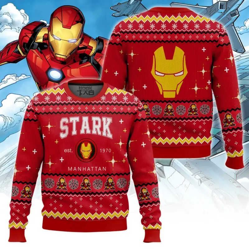 New Marvel superhero Iron Man Q-version image Christmas ugly sweater red snowflakes stars holiday atmosphere and hero sentiment
New Marvel superhero Iron Man Q-version image Christmas ugly sweater red snowflakes stars holiday atmosphere and hero sentiment