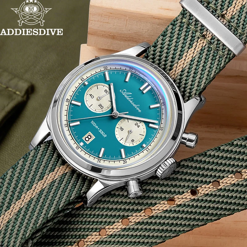 ADDIESDIVE Men Chronograph Quartz Watch Japanese 0S21 38mm Stainless Steel Case BGW9 Lume Bubble Crystal Nylon Strap AD2542
ADDIESDIVE Men Chronograph Quartz Watch Japanese 0S21 38mm Stainless Steel Case BGW9 Lume Bubble Crystal Nylon Strap AD2542
