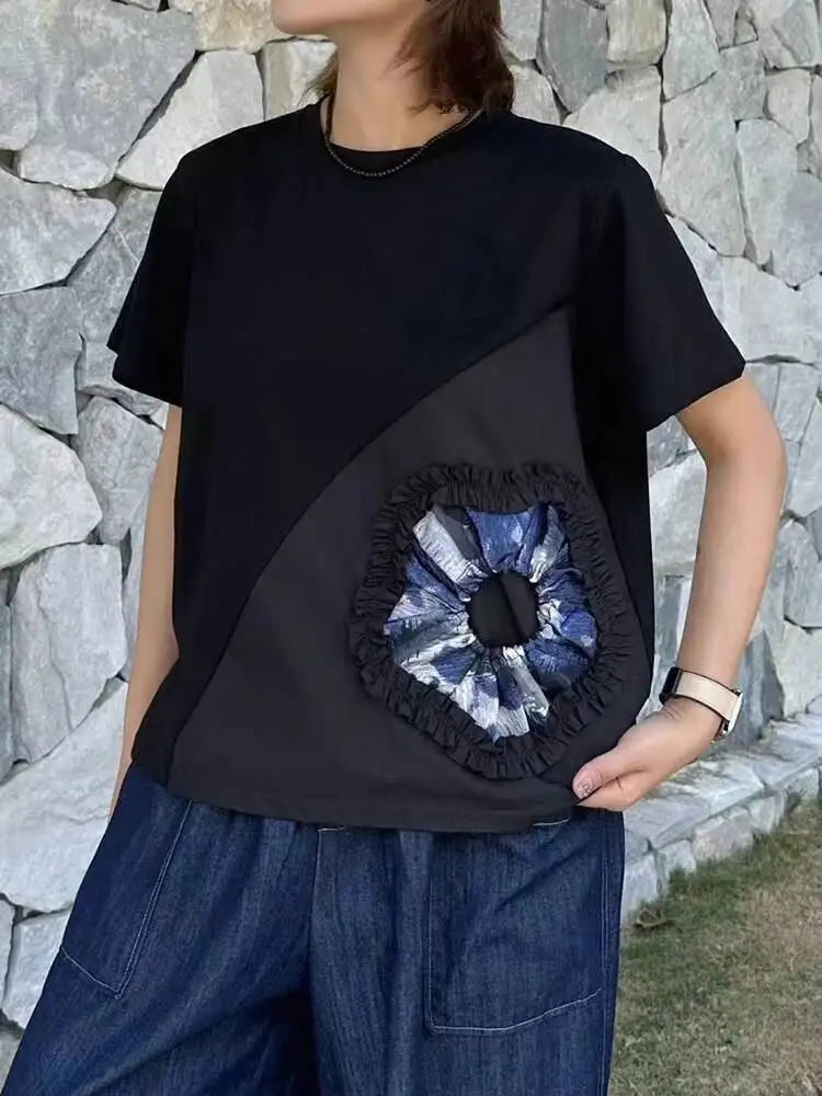 Women Black 3d Flower Spliced Big Size Casual T-shirt New Round Neck Short Sleeve Fashion Tide Spring Summer
Women Black 3d Flower Spliced Big Size Casual T-shirt New Round Neck Short Sleeve Fashion Tide Spring Summer