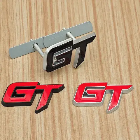 1 unidad de Metal 3d, letras rojas y negras, Logo GT, insignia de rejilla delantera de coche, emblema para Auto GT, accesorios de calcomanía