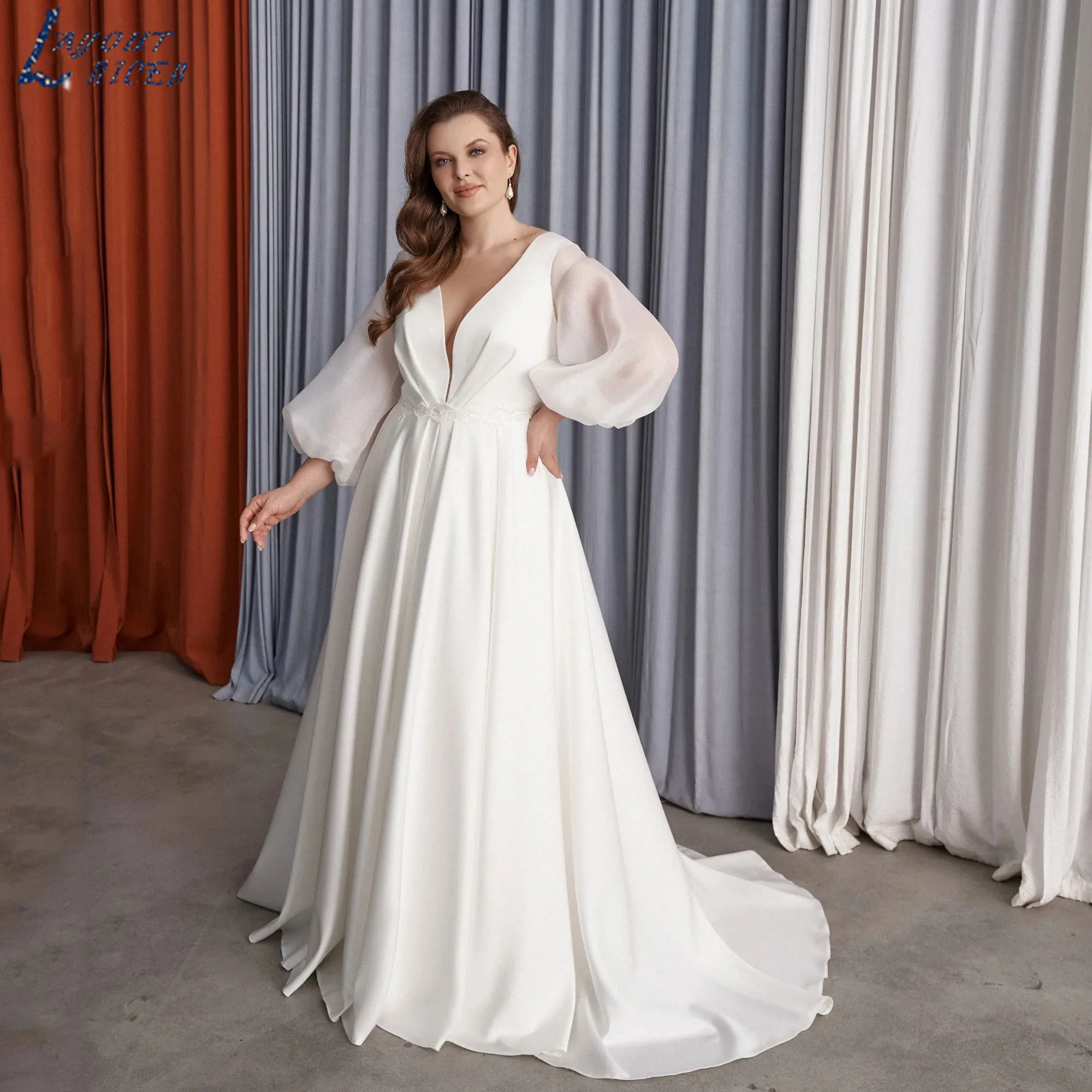 LAYOUT NICEB Long Sleeves A-Line Plus Size Wedding Dress V-Neck Satin Gown For Bride Simple Backless vestido de novia Customized
LAYOUT NICEB Long Sleeves A-Line Plus Size Wedding Dress V-Neck Satin Gown For Bride Simple Backless vestido de novia Customized