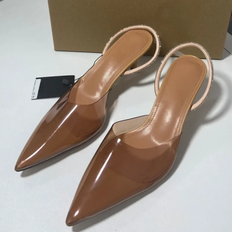 Fashion Pointed Ladies High Heels Sandals Shiny Diamond Slingback Women's Designer Shoes Transparent PVC 2025 Summer Footwear
Fashion Pointed Ladies High Heels Sandals Shiny Diamond Slingback Women's Designer Shoes Transparent PVC 2025 Summer Footwear