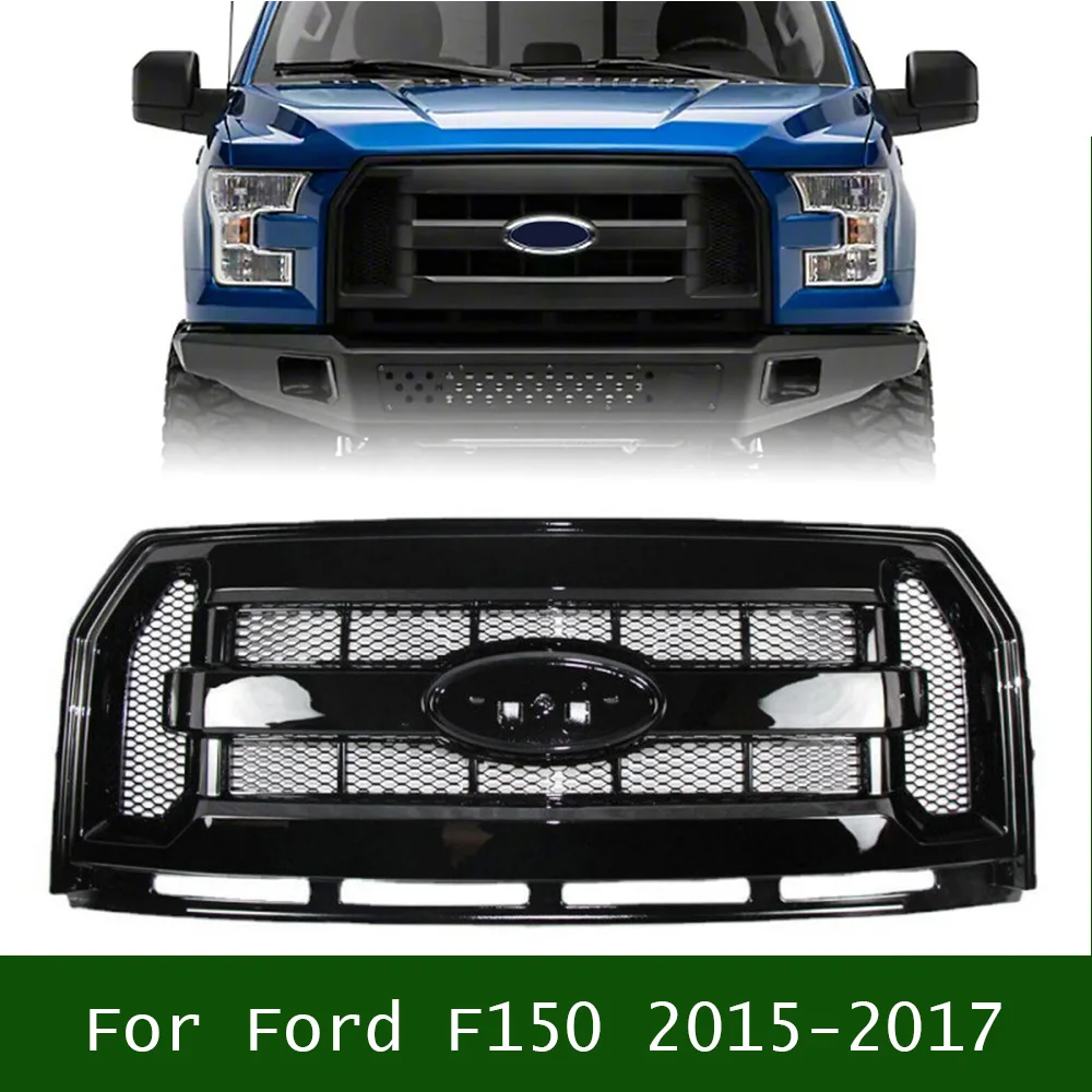 Gloss Black Front Hood Bumper Upper Racing Grills Grill Radiator Grille Modified LED Mesh Grill For Ford F150 2015-2017
Gloss Black Front Hood Bumper Upper Racing Grills Grill Radiator Grille Modified LED Mesh Grill For Ford F150 2015-2017
