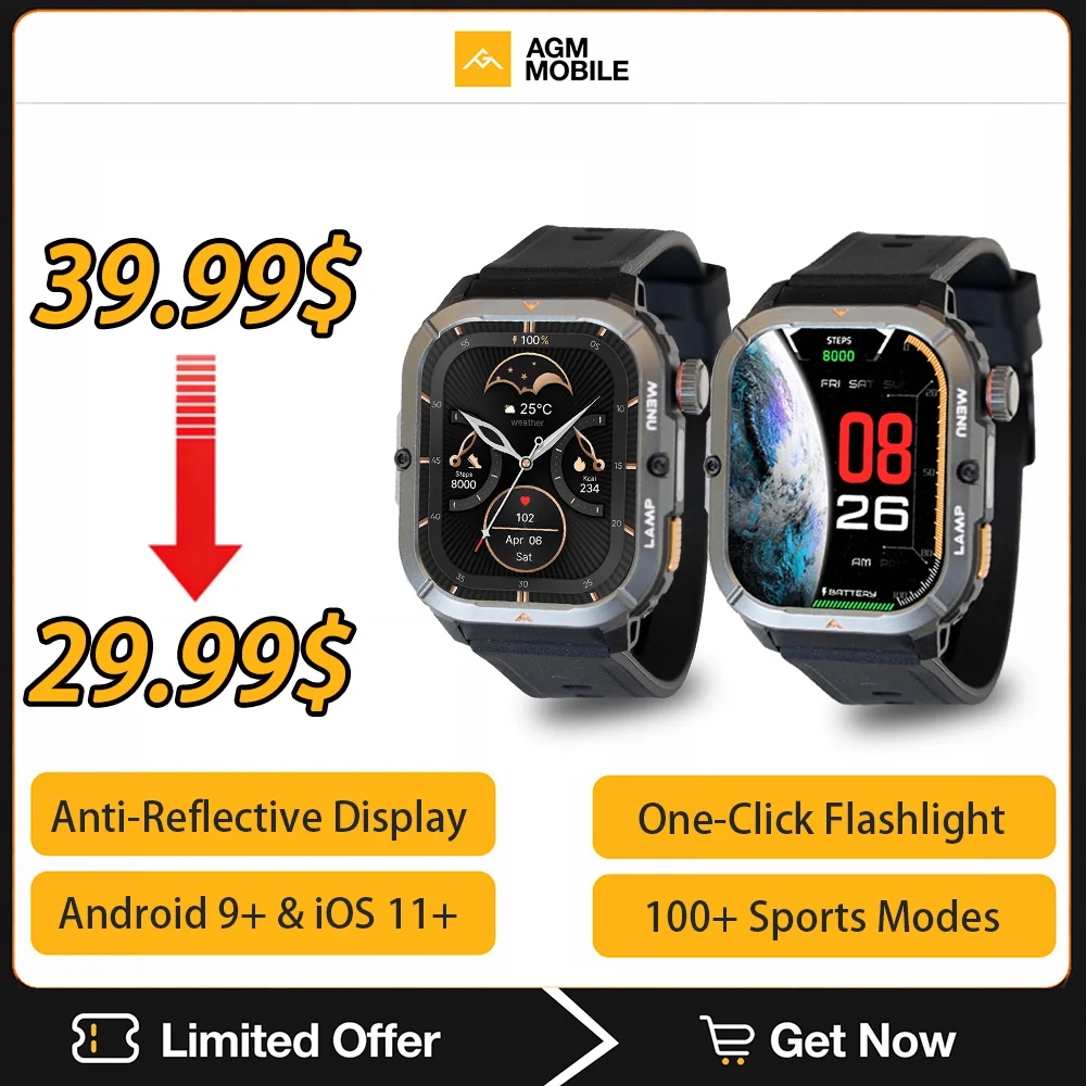 AGM Legion 3 Smart Watch 5ATM Waterproof Blood Pressure 1.9'' AMOLED Display Heart Rate Bluetooth Call 100 Sports Watch Military
AGM Legion 3 Smart Watch 5ATM Waterproof Blood Pressure 1.9'' AMOLED Display Heart Rate Bluetooth Call 100 Sports Watch Military