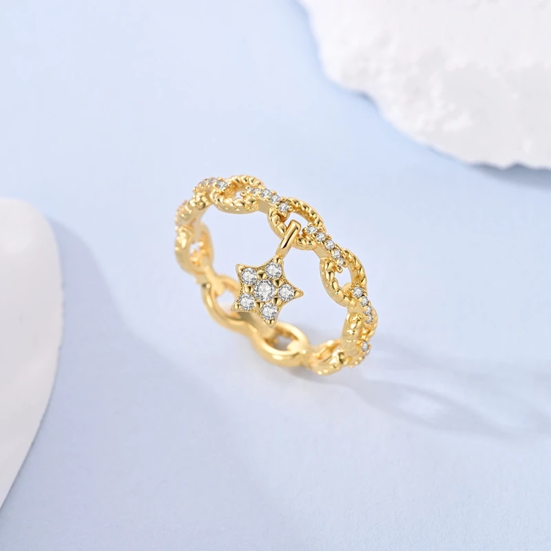 Original 925 Sterling Silver Rings Sparkling Golden Star Chain Ring For Women Girls Jewelry Birthday Anniversary Gifts
Original 925 Sterling Silver Rings Sparkling Golden Star Chain Ring For Women Girls Jewelry Birthday Anniversary Gifts