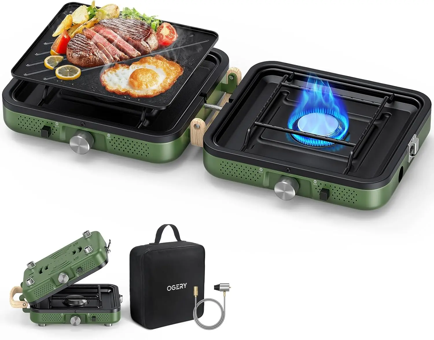 2-Burner Camping Stove with Griddle (Textured & Smooth) and Carrying Bag, Portable Propane Camp Stove
2-Burner Camping Stove with Griddle (Textured & Smooth) and Carrying Bag, Portable Propane Camp Stove