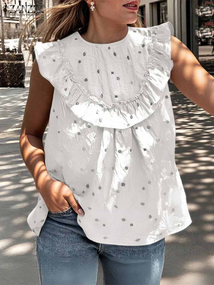 ZANZEA Summer Tanks Bohemian Polka Dot Tops Sleeveless Beach Tees 2025 Casual Ruffled Blouses Vintage O Neck Patchwork Blusas
ZANZEA Summer Tanks Bohemian Polka Dot Tops Sleeveless Beach Tees 2025 Casual Ruffled Blouses Vintage O Neck Patchwork Blusas