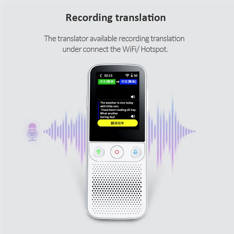 Stylish-T10PRO Translator Smart Voice Translator WIFI Smart Photo Translation Recorder Translator White
Stylish-T10PRO Translator Smart Voice Translator WIFI Smart Photo Translation Recorder Translator White
