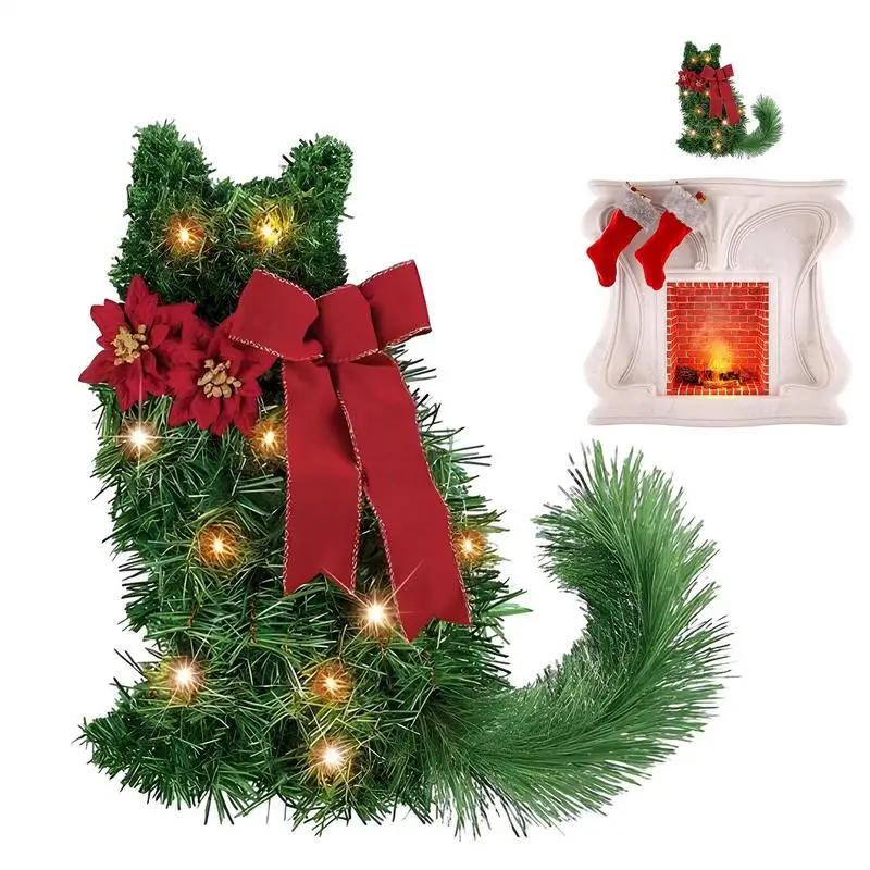 Christmas Cat garland With Red Bow Artificial Cat Lighted Green Wreath Handmade home door hanging Wreath For Walls
Christmas Cat garland With Red Bow Artificial Cat Lighted Green Wreath Handmade home door hanging Wreath For Walls
