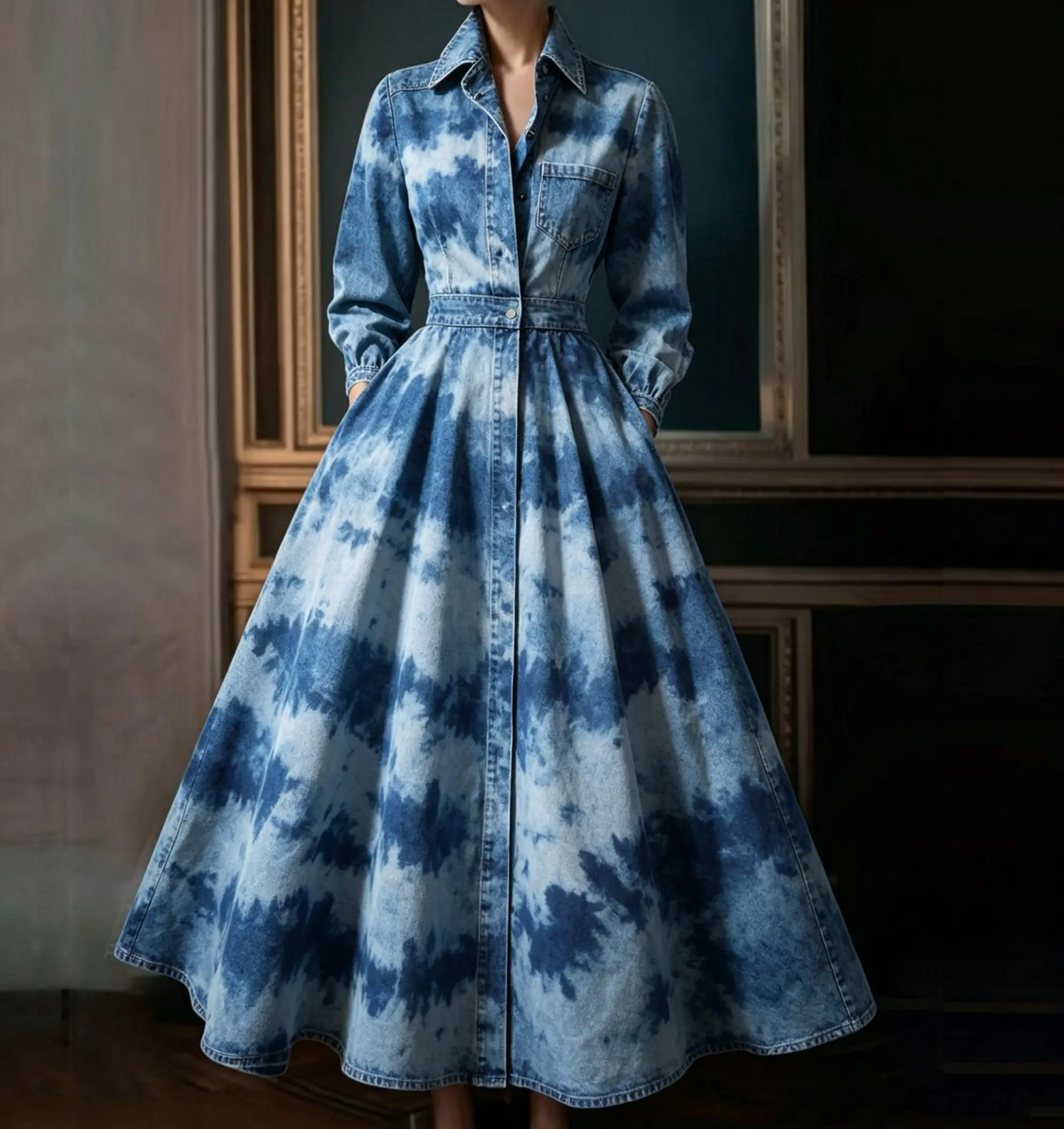 Elegant Faux Denim Tie-Dye Printed Dress Classic Chic Vintage Sleeveless A-Line Midi Dress for Formal Casual Occasions Dress
Elegant Faux Denim Tie-Dye Printed Dress Classic Chic Vintage Sleeveless A-Line Midi Dress for Formal Casual Occasions Dress