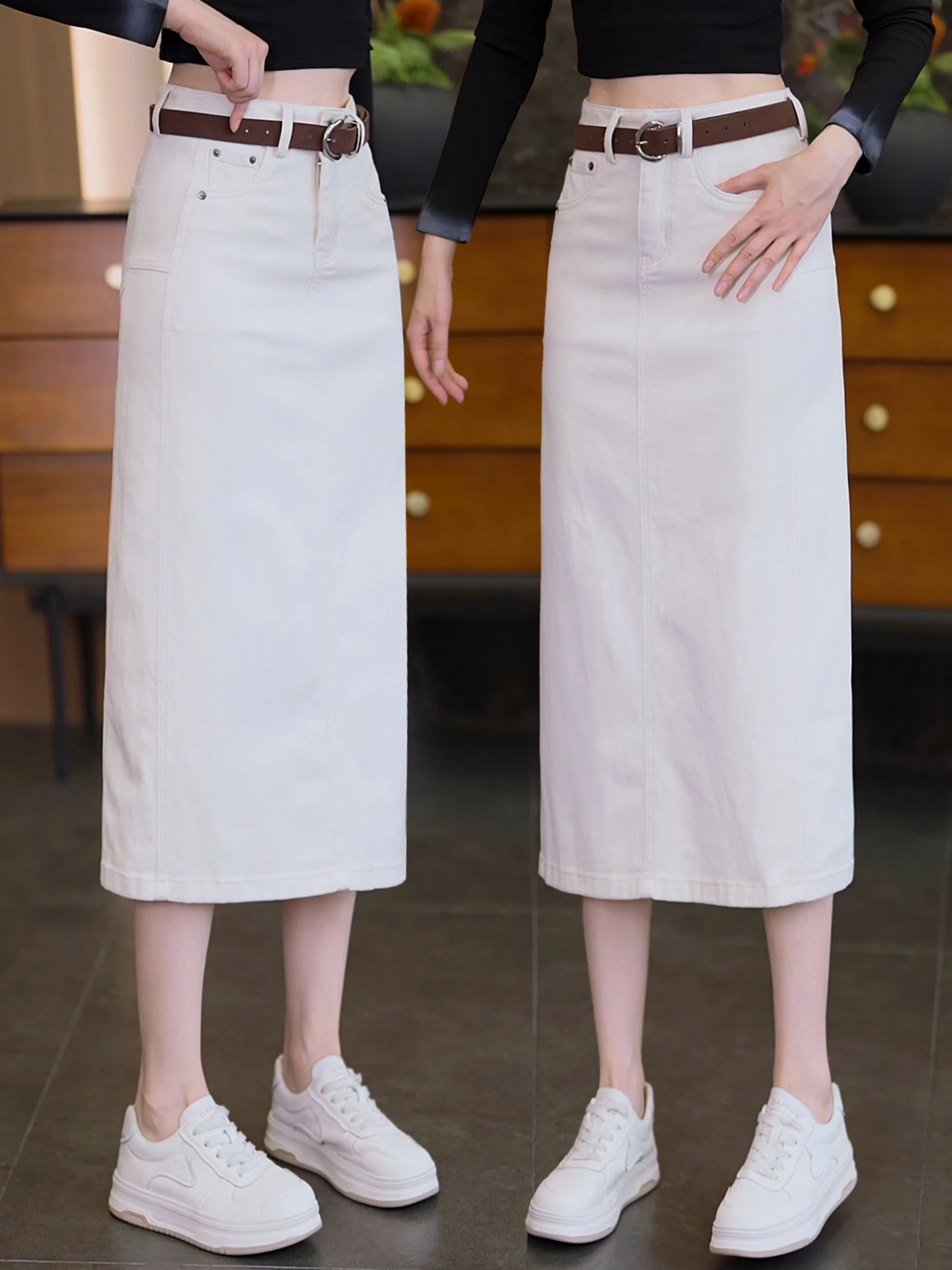 Khaki Denim Mid-Length One-Step Skirt Women's Spring Autumn High Waist Slimming Casual Wrap around Skirt Korean Style
Khaki Denim Mid-Length One-Step Skirt Women's Spring Autumn High Waist Slimming Casual Wrap around Skirt Korean Style