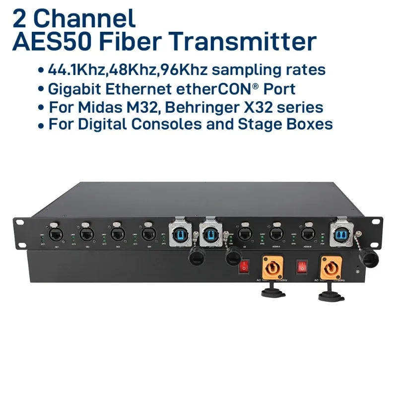 2 Channel Dual AES50 Ports Fiber Extender 10KM Single-Mode LC Fiber, 44.1/48/96kHz for Digital Audio Consoles & Stage Boxes
2 Channel Dual AES50 Ports Fiber Extender 10KM Single-Mode LC Fiber, 44.1/48/96kHz for Digital Audio Consoles & Stage Boxes