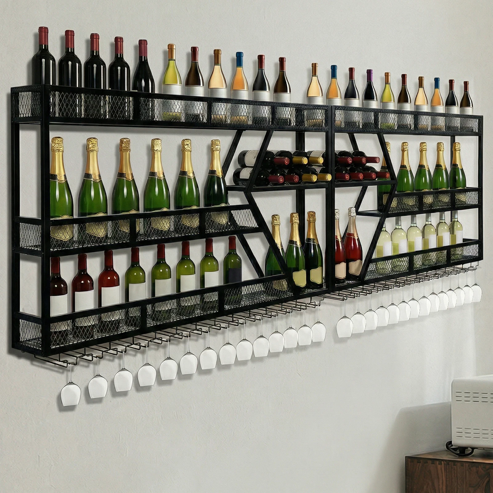 3/4 Tier Wall Mounted Wine Holder Metal Wine Storage Rack Display with Glass Holder for Home Kitchen Dining Room Coffee Shop
3/4 Tier Wall Mounted Wine Holder Metal Wine Storage Rack Display with Glass Holder for Home Kitchen Dining Room Coffee Shop