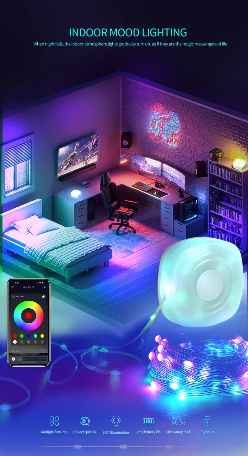 Multi-function RGB camping light strip: ambient light RGB night light 5 meters streamer music rhythm APP intelligent control
Multi-function RGB camping light strip: ambient light RGB night light 5 meters streamer music rhythm APP intelligent control