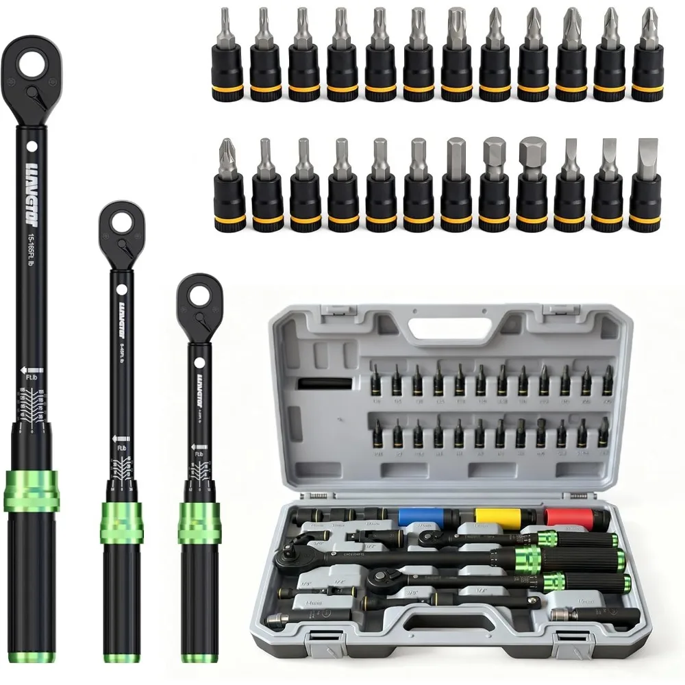 41pc Dual Scale Torque Wrench Kit 1/4-1/2" Dr 72T Ratchet 3% Accuracy Sockets Extensions Auto Bike Motorcycle Industrial Repair
41pc Dual Scale Torque Wrench Kit 1/4-1/2" Dr 72T Ratchet 3% Accuracy Sockets Extensions Auto Bike Motorcycle Industrial Repair
