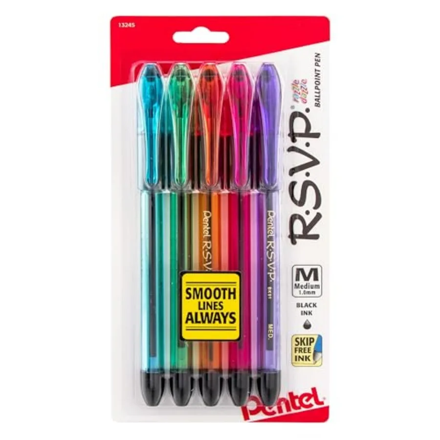 RSVP Razzle-Dazzle Ballpoint Pen, 1.0mm Medium Line, Black Ink, Pack of 5 (BK91RDBP5M
RSVP Razzle-Dazzle Ballpoint Pen, 1.0mm Medium Line, Black Ink, Pack of 5 (BK91RDBP5M