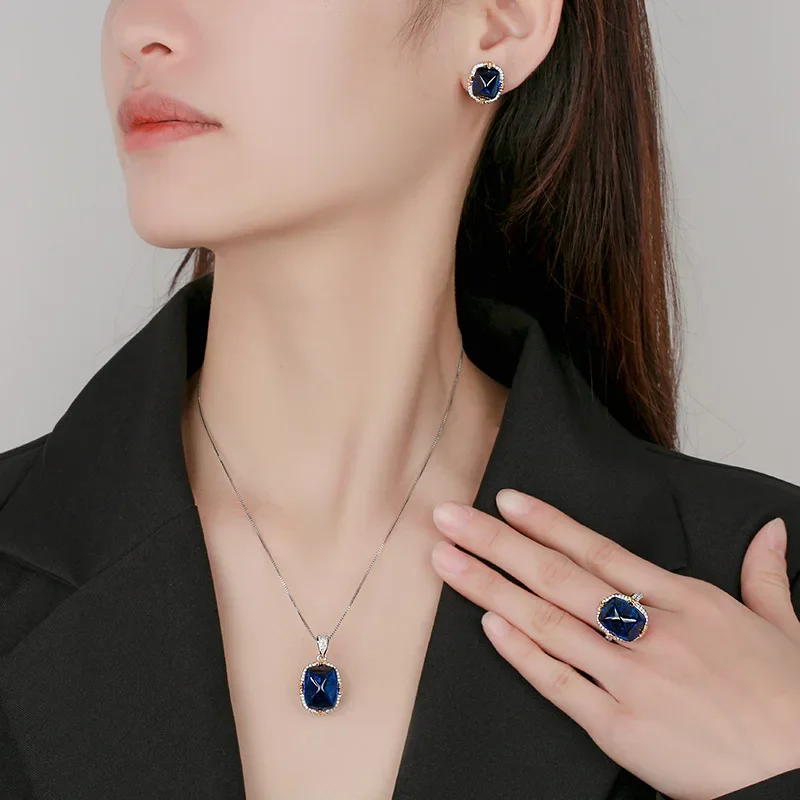 Luxury Blue Square Pagoda Shape Gemstone Modern Geometric Jewelry Necklace Adjustable Rings Earrings for Women's Fashion Gift
Luxury Blue Square Pagoda Shape Gemstone Modern Geometric Jewelry Necklace Adjustable Rings Earrings for Women's Fashion Gift