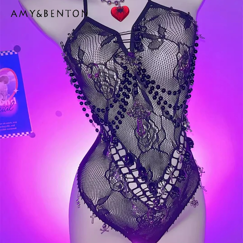 Gothic Style Dark Hollow Out See-through Women's Bottoming Shirt Punk 2025 New Sexy Design Beaded Mesh Vest Jumpsuit Top Ladies
Gothic Style Dark Hollow Out See-through Women's Bottoming Shirt Punk 2025 New Sexy Design Beaded Mesh Vest Jumpsuit Top Ladies