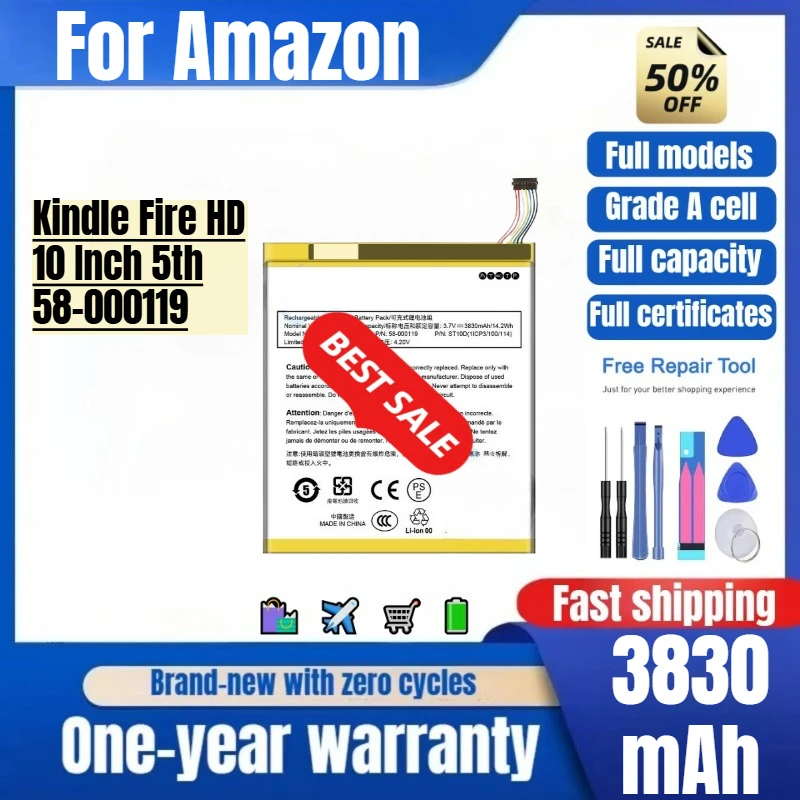 ST10 for Amazon Kindle Fire HD 10 Inch 5th/58-000119 Phone Battery High Quality High Capacity Replacement Bateria with Tools
ST10 for Amazon Kindle Fire HD 10 Inch 5th/58-000119 Phone Battery High Quality High Capacity Replacement Bateria with Tools