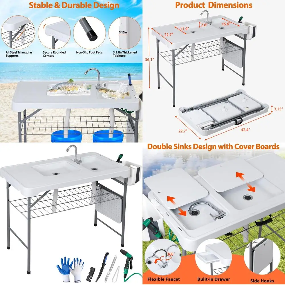 Portable Outdoor Camping Sink Table with Faucet, 42.5 Grid Rack for Picnic and Kitchen Use, White
Portable Outdoor Camping Sink Table with Faucet, 42.5 Grid Rack for Picnic and Kitchen Use, White