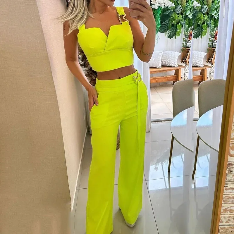 Vest Crop Top & Cuffed Pants Set Women Sling Wide Leg Pant Sets Two Piece Set Spring Summer High Waist Elegant Trousers Suits
Vest Crop Top & Cuffed Pants Set Women Sling Wide Leg Pant Sets Two Piece Set Spring Summer High Waist Elegant Trousers Suits