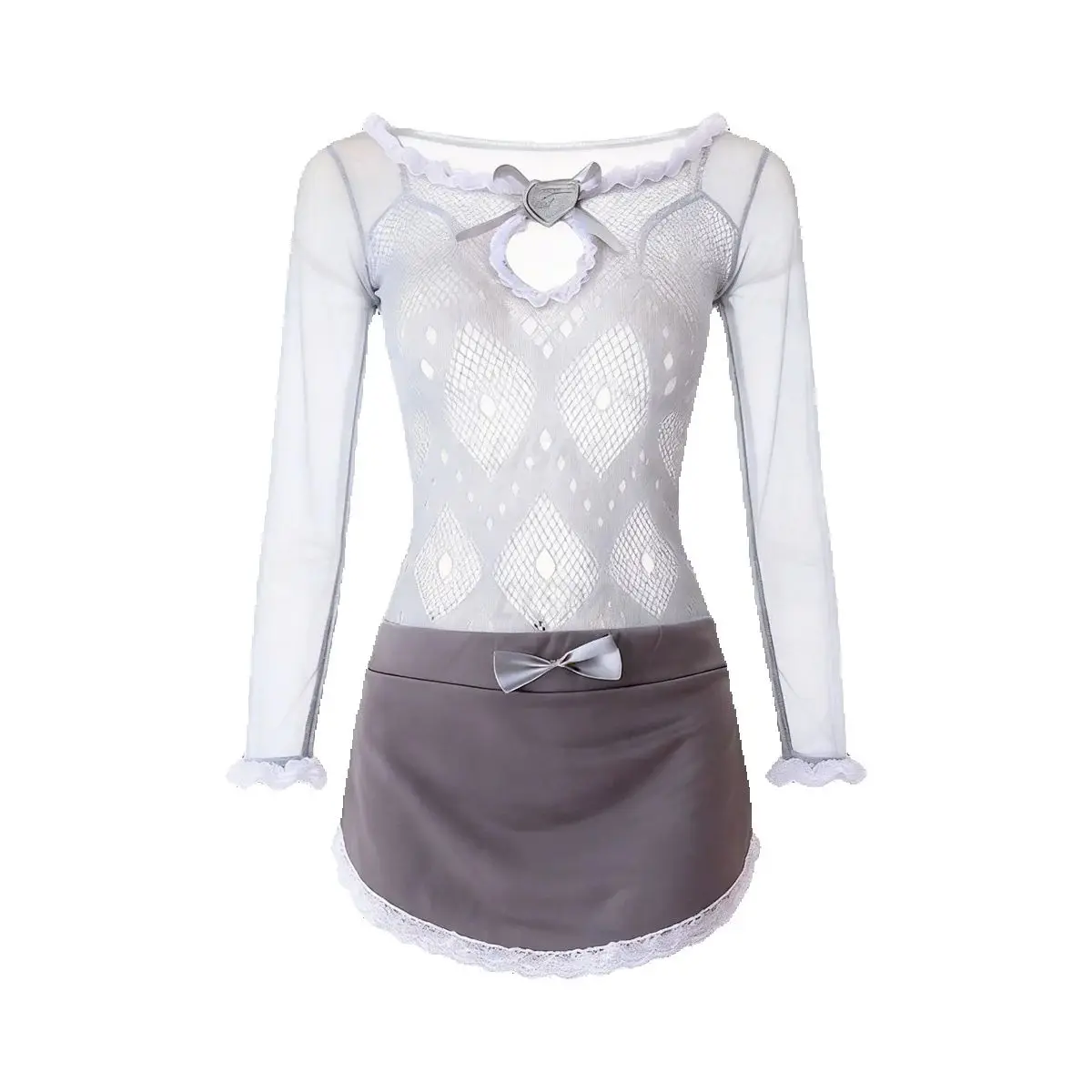 LISM Gray Sheer Mesh Maid Role Play Lingerie Set - Long Sleeve, Mini Skirt, Stockings, Lace Ruffle, Seductive Outfit for Women
LISM Gray Sheer Mesh Maid Role Play Lingerie Set - Long Sleeve, Mini Skirt, Stockings, Lace Ruffle, Seductive Outfit for Women