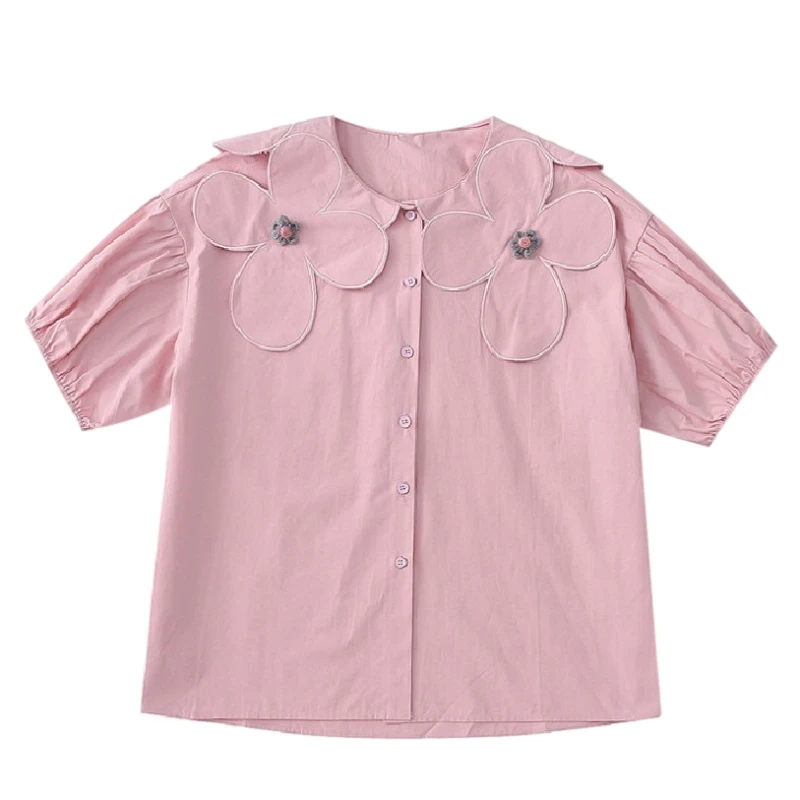 Summer Korean Fashion White Shirt Women Floral Peter Pan Collar Blouse Vintage Button Down Puff Short Sleeve Oversize Pink Tops
Summer Korean Fashion White Shirt Women Floral Peter Pan Collar Blouse Vintage Button Down Puff Short Sleeve Oversize Pink Tops
