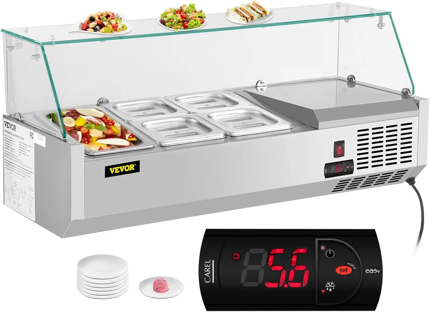 Refrigerated Condiment Prep Station, 40-Inch, 7.8Qt Sandwich Prep Table w/ 1 1/3 Pan & 4 1/6 Pans, 150W Salad Bar
Refrigerated Condiment Prep Station, 40-Inch, 7.8Qt Sandwich Prep Table w/ 1 1/3 Pan & 4 1/6 Pans, 150W Salad Bar