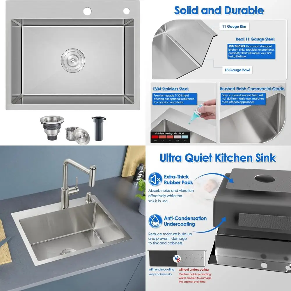Stainless Steel 20x16x9 Kitchen Sink Single Bowl with Two Holes for Wet Bar and Handmade Top Preparation Area
Stainless Steel 20x16x9 Kitchen Sink Single Bowl with Two Holes for Wet Bar and Handmade Top Preparation Area