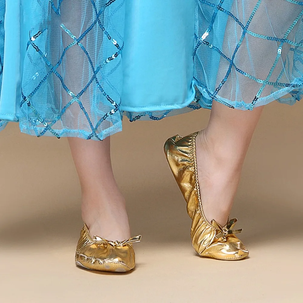 Stylish Bowknot Belly Dancing Shoes Golden Leather Indian Dance Shoes Roll Up Soft Foldable Ballet Flats Girls
Stylish Bowknot Belly Dancing Shoes Golden Leather Indian Dance Shoes Roll Up Soft Foldable Ballet Flats Girls