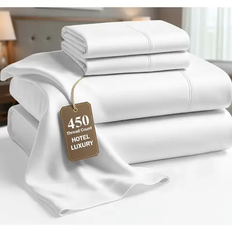 Queen-Bettlaken-Set, 450 Thread Count, 100 % Baumwolle, Hotel-Luxus-Satin, tiefe Tasche, maschinenwaschbar, Weiß