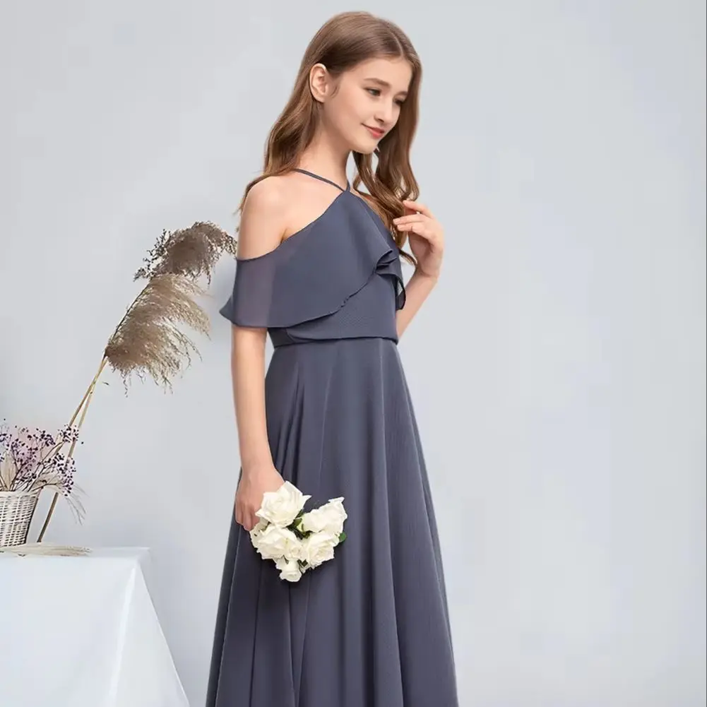 WW A-line Cold Shoulder Halter Floor-Length Chiffon Junior Bridesmaid Dress With Cascading Ruffles Flower Girl Dress for Wedding
WW A-line Cold Shoulder Halter Floor-Length Chiffon Junior Bridesmaid Dress With Cascading Ruffles Flower Girl Dress for Wedding