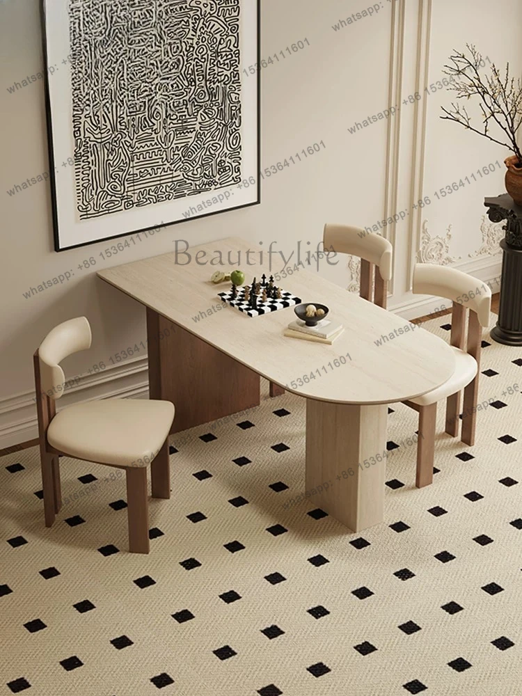 French retro travertine rock slab dining table and chairs 2026 new light luxury high-end home oval dining table
French retro travertine rock slab dining table and chairs 2026 new light luxury high-end home oval dining table