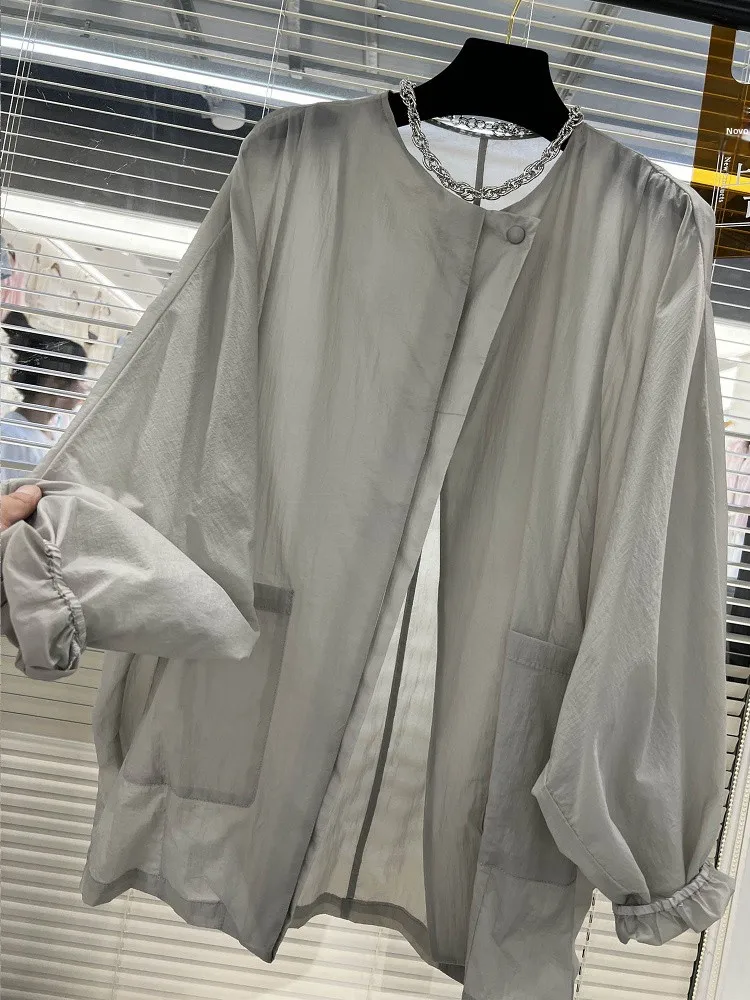 Gray Thin Sun Protection Clothing Women's Summer Loose round Neck One Button Mid-Length Long Sleeve Air Conditioner Top
Gray Thin Sun Protection Clothing Women's Summer Loose round Neck One Button Mid-Length Long Sleeve Air Conditioner Top