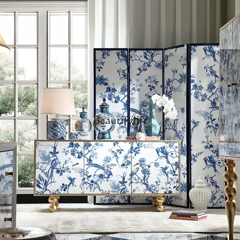 X4 French Chinese style dining side entrance cabinet Chinese blue and white porcelain screen decoration
X4 French Chinese style dining side entrance cabinet Chinese blue and white porcelain screen decoration