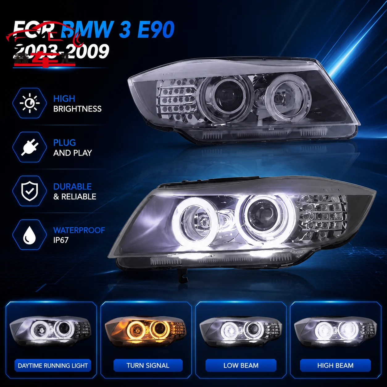 Car DRL LED Headlight Light Assemblies For BMW 3 E90 2003-2009 Auto Fog DRL Brake Turn Signal Lamp Plug and Play
Car DRL LED Headlight Light Assemblies For BMW 3 E90 2003-2009 Auto Fog DRL Brake Turn Signal Lamp Plug and Play